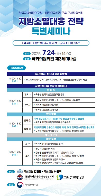 한국지방행정연구원 ‘지방소멸대응 전략 특별세미나’ 개최