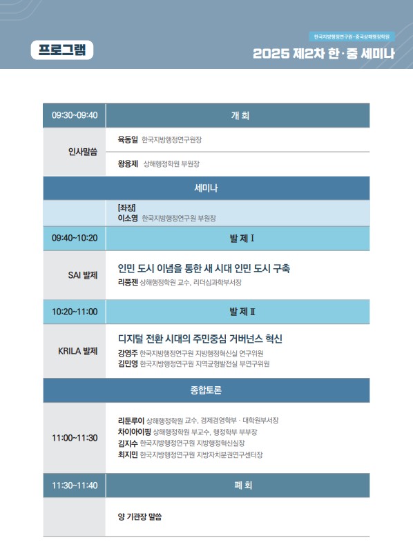 한국지방행정연구원-상해행정학원, 2025 한·중 공동세미나 개최