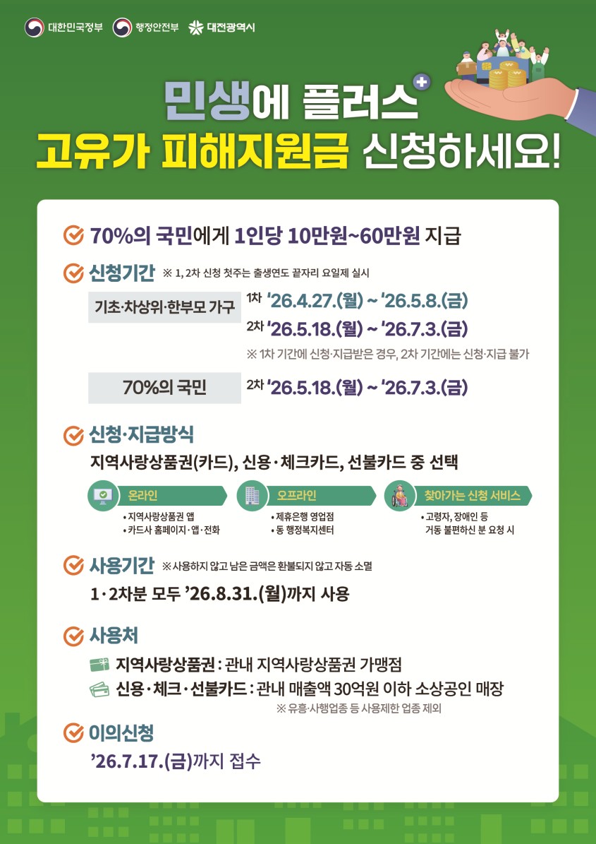 대전시, “고유가 부담 덜어준다”… 피해지원금 27일부터 접수