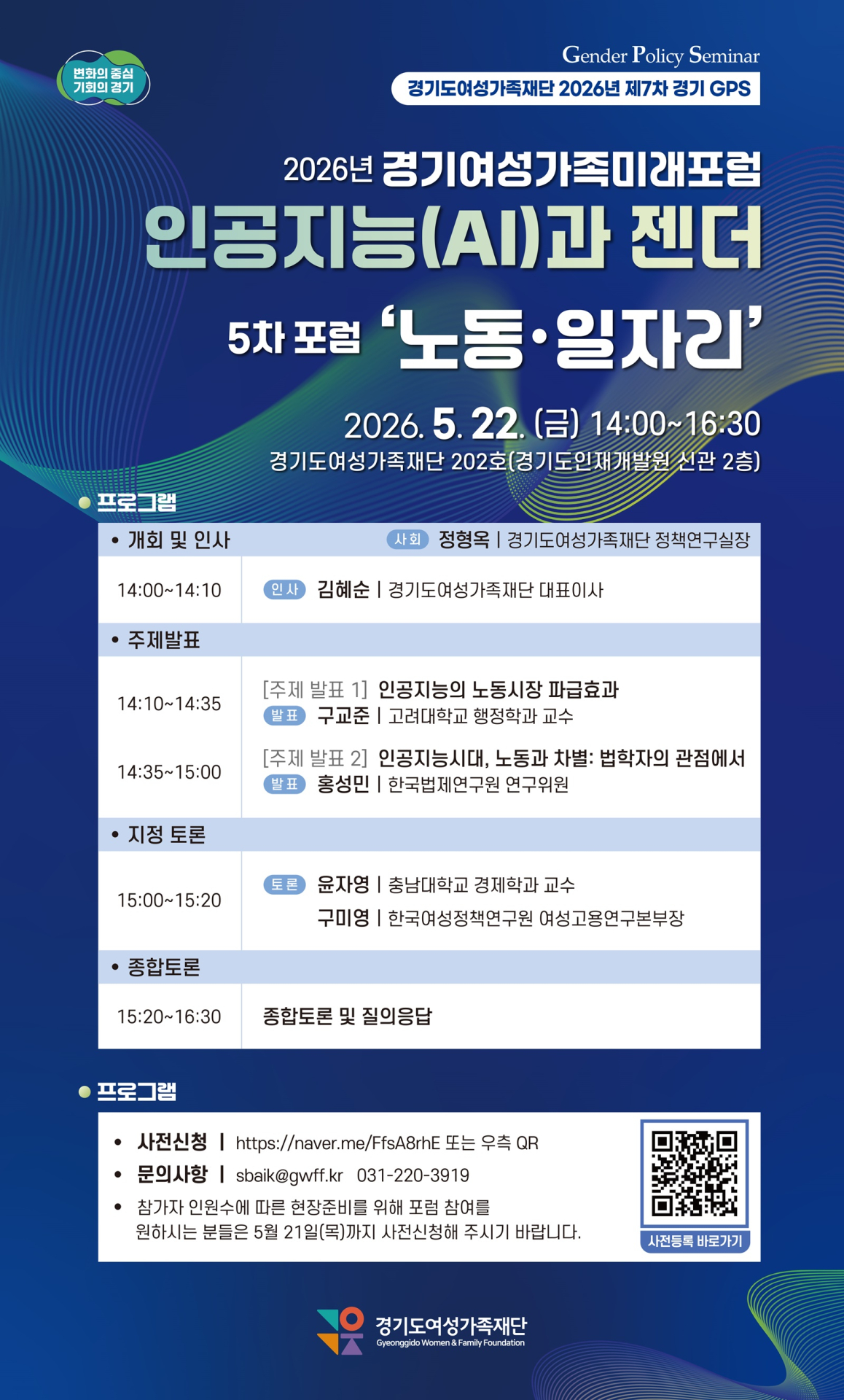 경기도여성가족재단, 22일 'AI와 노동·일자리' 주제 미래포럼 개최