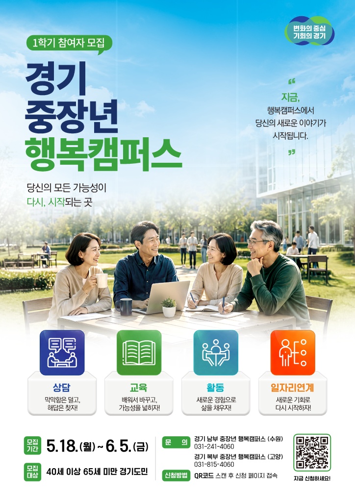 경기도, 중장년 인생 재설계 '행복캠퍼스' 1학기 참여자 모집…6월 5일까지 접수