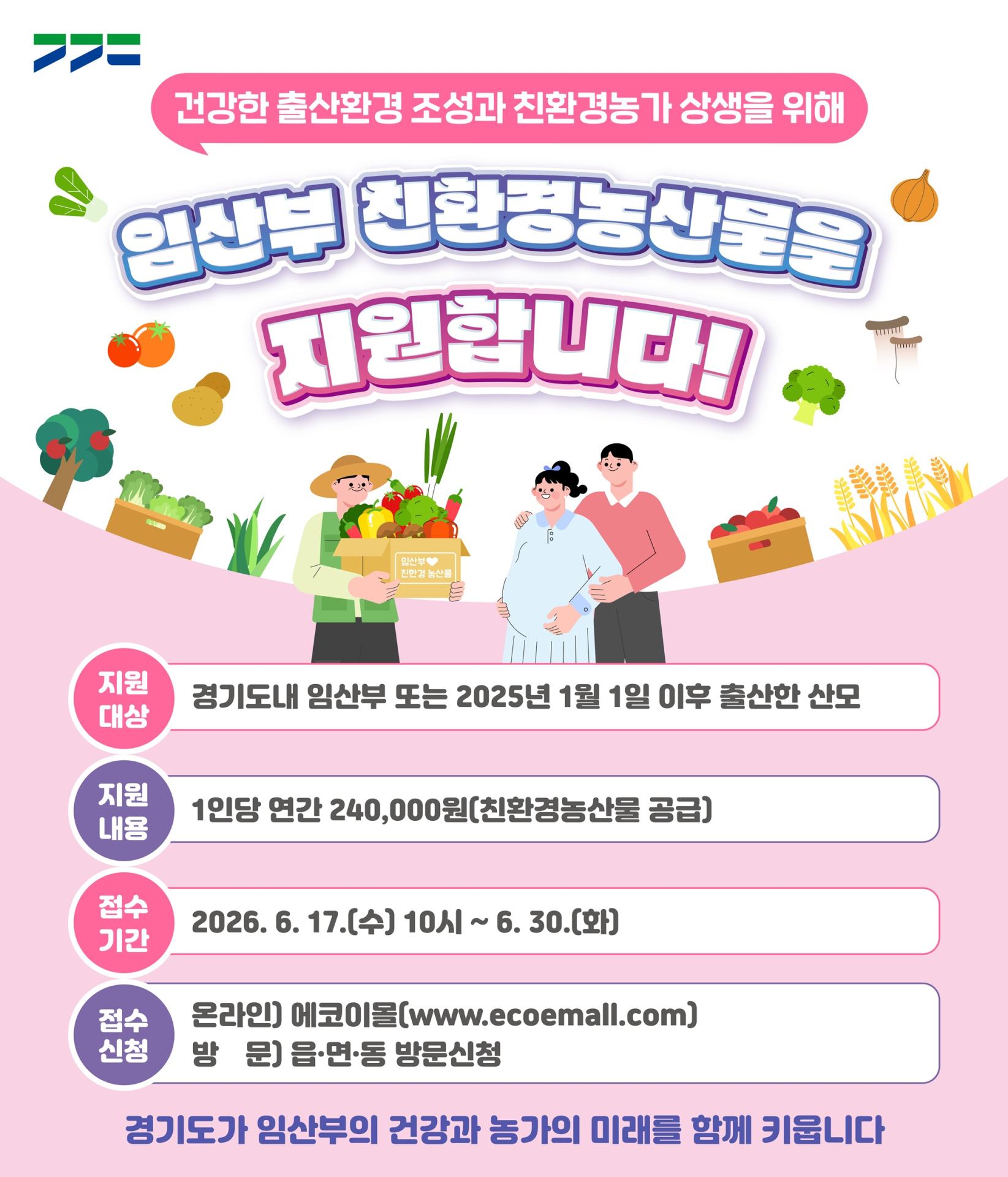경기도, 임산부·출산 산모 4만8천 명에 친환경농산물 연 24만 원 상당 지원
